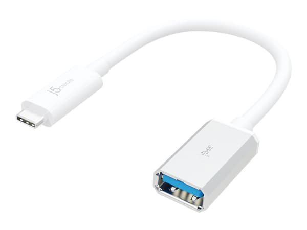 j5create JUCX05-N USB-C® 3.1 - USB™ Type-A Adapter, 0,1 m, USB C, USB A, USB 3.2 Gen 2 (3.1 Gen 2), 5000 Mbit/s, Hopea, Valkoinen