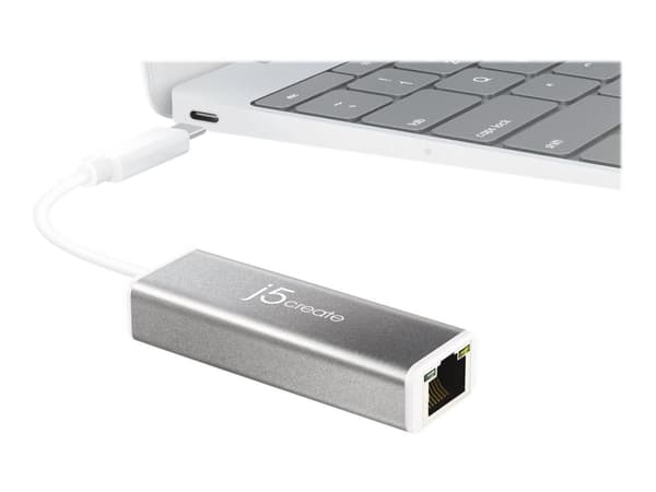 j5create JCE133G-N USB-C™ til Gigabit Ethernet-adapter, Koblet med ledninger (ikke trådløs), USB Type-C, Ethernet, 1000 Mbit/s, Grå, Hvit