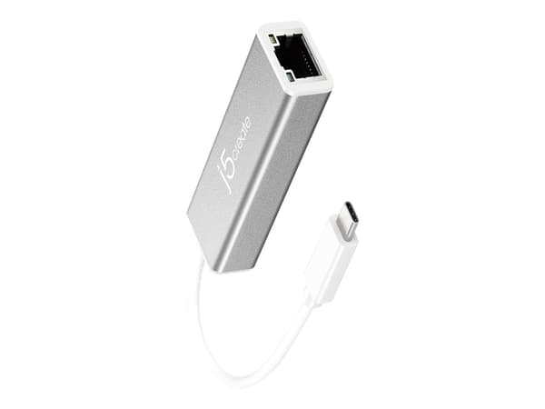 j5create JCE133G-N USB-C™ til Gigabit Ethernet-adapter, Koblet med ledninger (ikke trådløs), USB Type-C, Ethernet, 1000 Mbit/s, Grå, Hvit Grå, Hvit