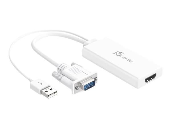 j5create JDA214 - Adapterkabel - HDMI hunn til USB, HD-15 (VGA) hann - 17.6 cm - hvit - 1920 x 1200 støtte