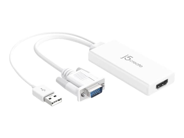 j5create JDA214 - Adapterkabel - HDMI hunn til USB, HD-15 (VGA) hann - 17.6 cm - hvit - 1920 x 1200 støtte