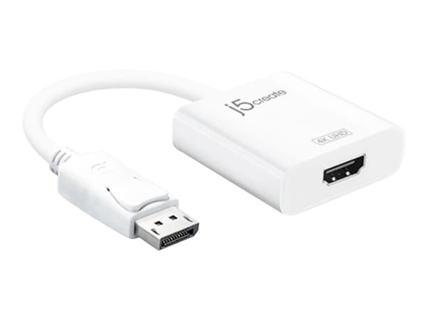 j5create JDA158 - Video adapter - DisplayPort hann til HDMI hunn - 16 cm - hvit - 4 K 60 Hz (4096 x 2160) støtte