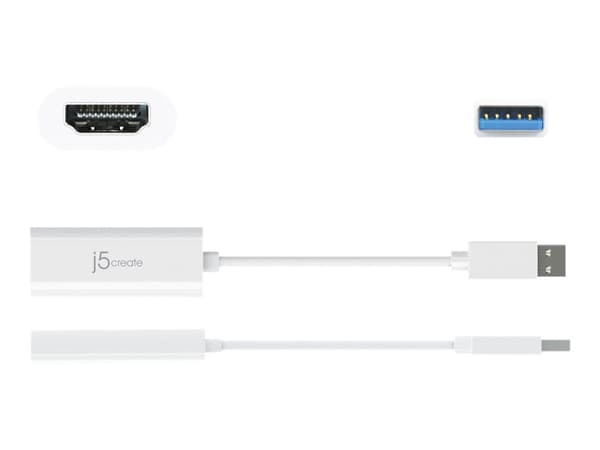 j5create JUA254 - Adapterkabel - USB hane till HDMI hona - 8 m - vit - stöd för 1080p, 2048 x 1152 stöd