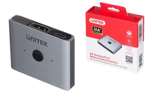 Unitek V1609A - Videolinjedelare/omkopplare - bidirectional - 2 x DisplayPort - skrivbordsmodell