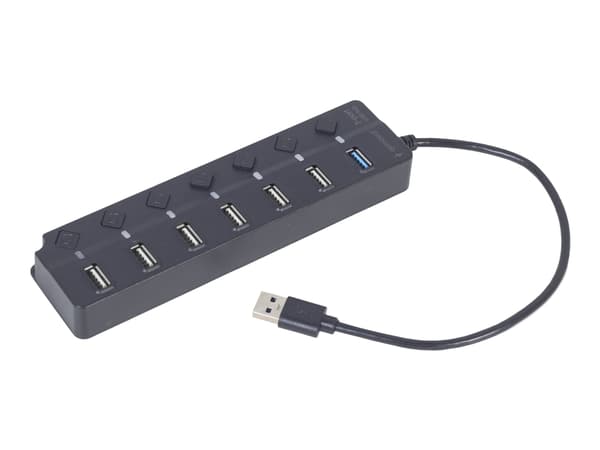 Gembird - Hubb - 7-port, med switchar, svart - 1 x USB 3.1 Gen 1 + 6 x USB 2.0 - skrivbordsmodell