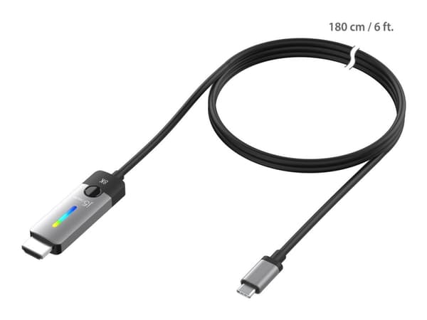 j5create JCC157 - Adapterkabel - 24 pin USB-C hann til HDMI hann - 1.8 m - skjermet - romgrå/svart - 4 K 144 Hz (3840 x 2160) støtte, 8 K 60 Hz (7680