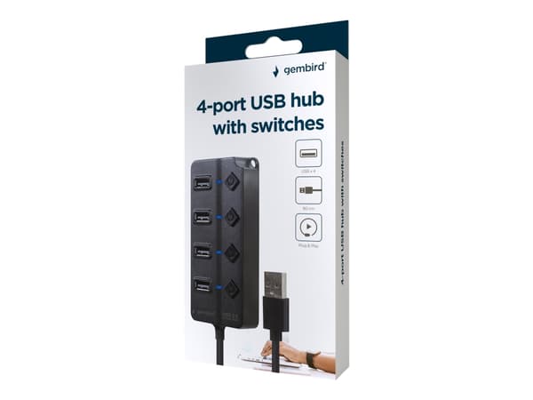 Gembird UHB-U2P4P-01 - Hub - with switches - 4 x USB 2.0 - stasjonær