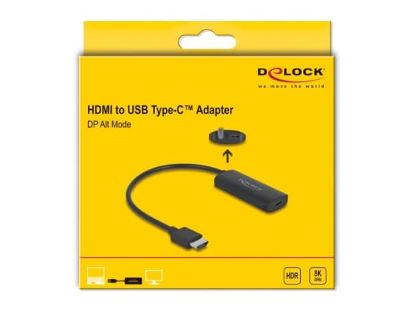 Delock - Videokort - HDMI hane till 24 pin USB-C hona - 18 cm - svart - 8K30 Hz (7680 x 4320) stöd, 3D-videostöd