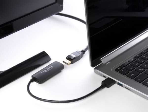 Delock - High Speed - videokort - HDMI, Mikro-USB typ B (endast ström) hane till DisplayPort hona - 18 cm - svart - 8K30 Hz (7680 x 4320) stöd, 3D-vi