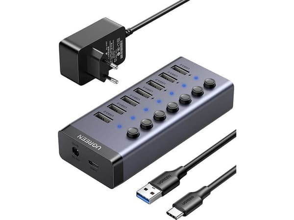 Ugreen multifunctional HUB 7in1 USB Type C - 7x USB Type A 3.0 PD DC 12V gray (CM481)
