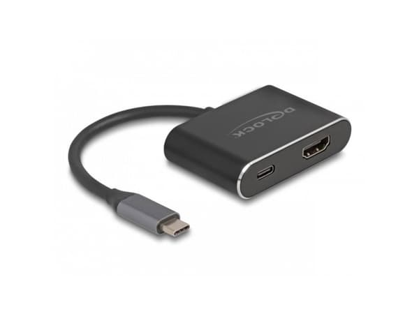 Delock - Videokort - 24 pin USB-C hane till HDMI, 24 pin USB-C hona - 15 cm - svart - USB-strömförsörjning (100W), stöd för 8K50/60 Hz (7680 x 4320)