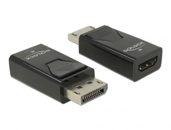 Delock - Video adapter - DisplayPort hann til HDMI hunn - svart - passiv omformer, 4 K 30 Hz (3840 x 2160) støtte, 3D-videostøtte