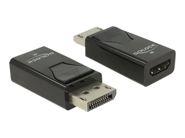 Delock - Video adapter - DisplayPort hann til HDMI hunn - svart - passiv omformer, 4 K 30 Hz (3840 x 2160) støtte, 3D-videostøtte