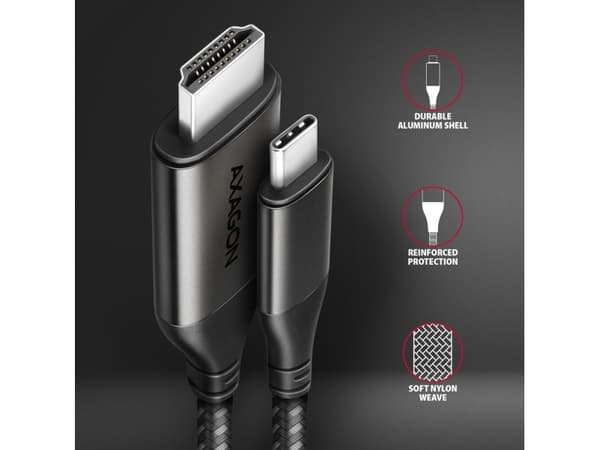 Axagon RVC-HI2MC, 1,8 m, USB Type-C, HDMI, urosliitin, urosliitin, suora liitin, suora