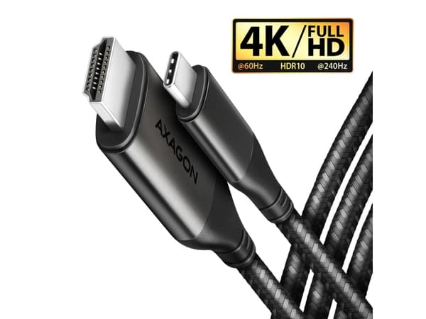Axagon RVC-HI2MC, 1,8 m, USB Type-C, HDMI, urosliitin, urosliitin, suora liitin, suora