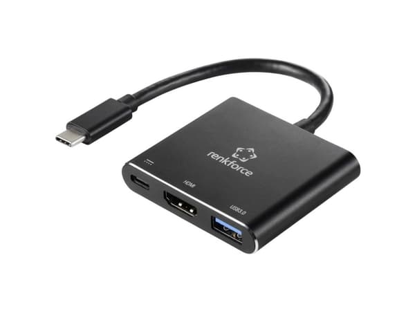 Renkforce RF-5133676 USB-C® / HDMI Adapter [1x USB-C® stik - 1x HDMI-tilslutning, USB-C® indgang, USB-A] Sort 20 cm