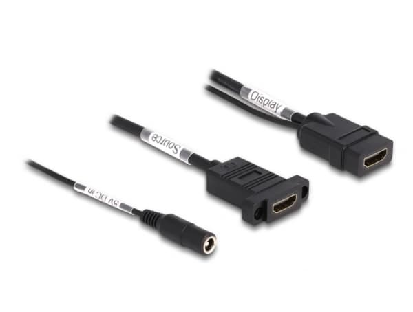 Delock - Hann-hunnveksler - HDMI, 5,5 x 2,1 mm DC-jakk hunn til HDMI hunn - 30 cm - svart - støtte for 4K 60 Hz (3840 x 2160)