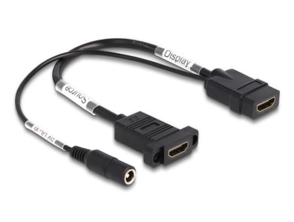 Delock - Hann-hunnveksler - HDMI, 5,5 x 2,1 mm DC-jakk hunn til HDMI hunn - 30 cm - svart - støtte for 4K 60 Hz (3840 x 2160)
