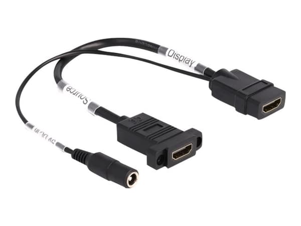 Delock - Hann-hunnveksler - HDMI, 5,5 x 2,1 mm DC-jakk hunn til HDMI hunn - 30 cm - svart - støtte for 4K 60 Hz (3840 x 2160)