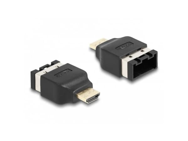 Delock - Hög hastighet - HDMI-adapter - HDMI hane till HDMI Type E (Automotive) hona låst - dubbelt skärmad - svart - 4K60Hz (3840 x 2160) stöd