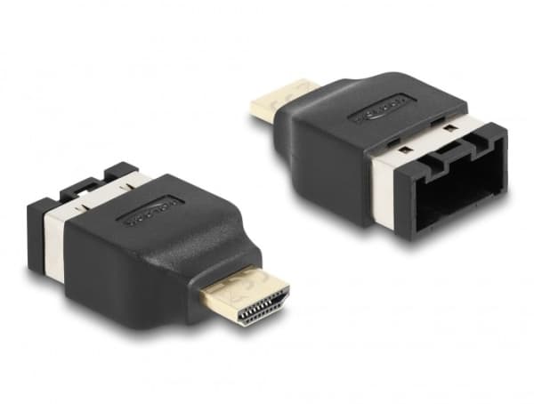 Delock - Hög hastighet - HDMI-adapter - HDMI hane till HDMI Type E (Automotive) hona låst - dubbelt skärmad - svart - 4K60Hz (3840 x 2160) stöd