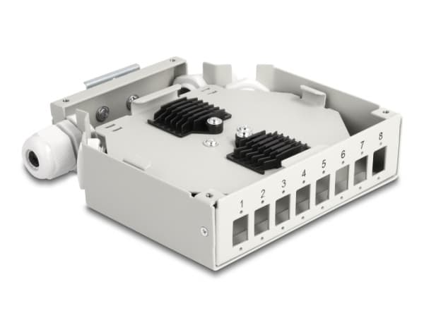 Delock - Fiberoptikdistribueringsbox - kan monteras på DIN-skena - grå - 8 portar