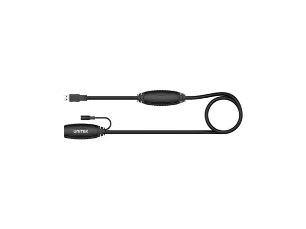 Unitek - USB-förlängningskabel - USB typ A (hane) till USB typ A, DC-jack 3,5 x 1,35 mm (hona) - 5 V - 2 A - 15 m - aktiv - svart