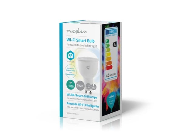 Nedis WIFILW10WTGU10, 4,5 W, GU10, 380 lm, 25000 h, Cool white, Warm white, White