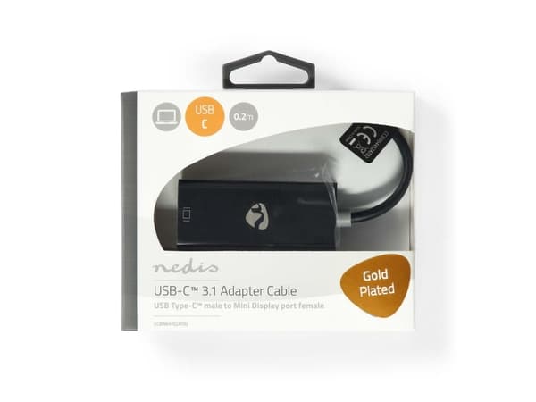 Nedis CCBW64452AT02, 0.2 m, USB Type-C, Mini DisplayPort, urosliitin, naarasliitin, suora