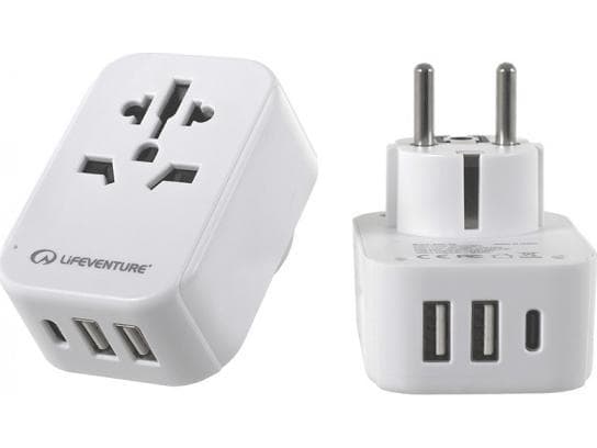 Lifeventure Adapter podróżny z USB i USB-C LIFEVENTURE WORLD TO EUROPE TRAVEL ADAPTOR Uniwersalny