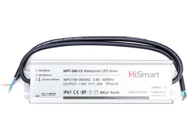 Hismart Strømforsyning 12V, 20A, 240W, PFC, IP67