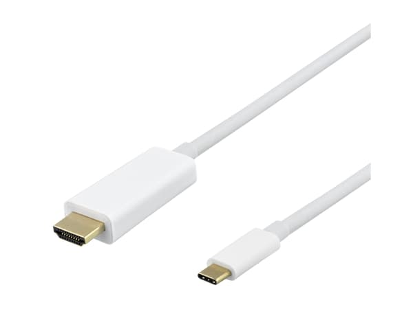 DELTACO - Adapterkabel - 24 pin USB-C hann til HDMI hann - 1 m - hvit - støtte for 4K 60 Hz (3840 x 2160)