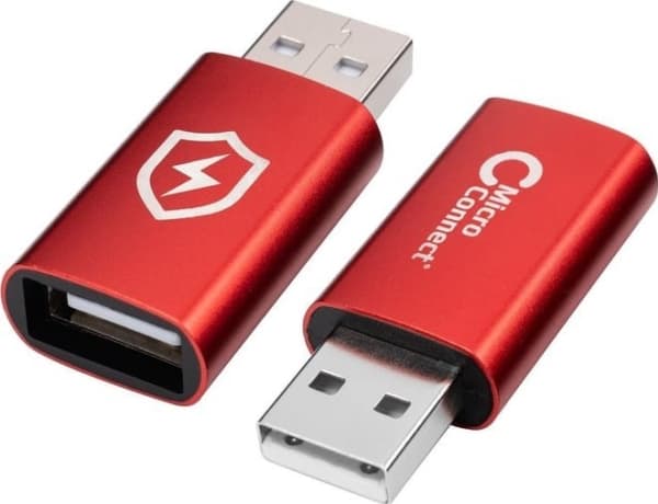 MicroConnect - USB-adapter - 2-stifts USB type A (hann) til 2-stifts USB type A (hunn) - 5 V - 2.4 A - Safe Charge, Data Blocker, kun lading - rød