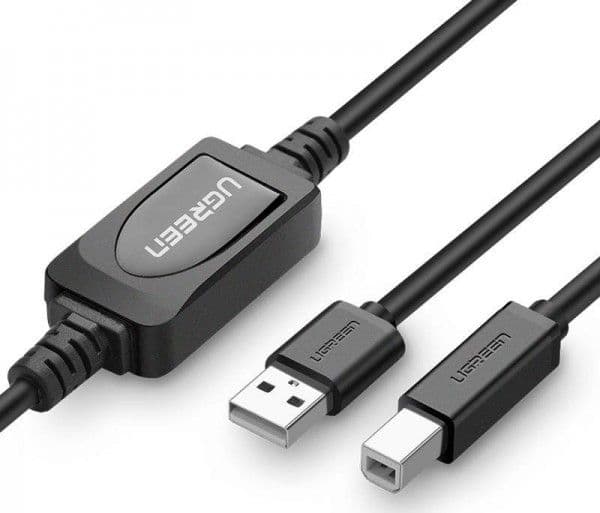 UGREEN US122 aktiv USB 2.0 typ A - USB 2.0 typ B, för skrivaren, 10m (svart)