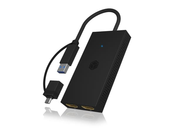 Splitter IcyBox mobil USB 3.2 til Dual HDMI detaljhandel