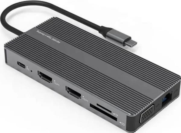 Adapter USB Extra Digital Adapteris USB Type-C - 2x HDMI, VGA, LAN, 3x USB Type-A, SD, TF, USB Type-C PD100W, Aux