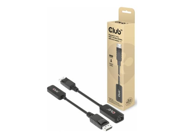 Club 3D - Video adapter - DisplayPort hann til HDMI hunn - 10 cm - aktiv, 4K 120 Hz støtte, Enretnings, 8 K 60 Hz (7680 x 4320) støtte