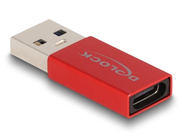 Delock - USB-adapter - USB typ A (hane) till 24 pin USB-C (hona) - USB 3.2 Gen 2 - 5 V - 900 mA - upp till 10 Gbps dataöverföringshastighet - röd