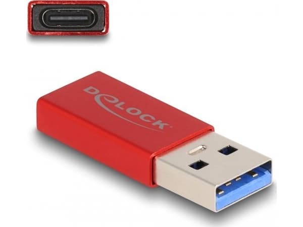 Delock - USB-adapter - USB typ A (hane) till 24 pin USB-C (hona) - USB 3.2 Gen 2 - 5 V - 900 mA - upp till 10 Gbps dataöverföringshastighet - röd