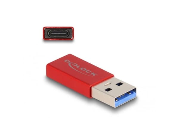 Delock - USB-adapter - USB typ A (hane) till 24 pin USB-C (hona) - USB 3.2 Gen 2 - 5 V - 900 mA - upp till 10 Gbps dataöverföringshastighet - röd