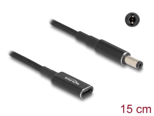 Delock - Strømadapter - 24 pin USB-C (hunn) til 5,5 x 2,1 mm DC-jakk (hann) - 19.5 V - 3 A - 15 cm - svart