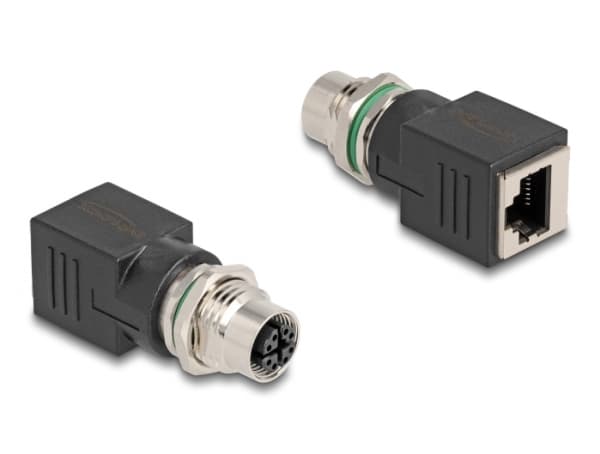 Delock - Nettverksadapter - 8-pins M12 (hunn) til RJ-45 (hunn) - CAT 6a - svart