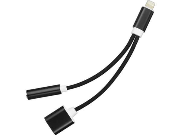 Adapter USB Partner Tele.com Lightning - Jack 3.5mm + Lightning Czarny (5901737398789)