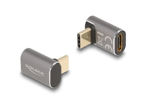 Delock - USB-adapter - 24 pin USB-C (hane) vinklad till 24 pin USB-C (hona) - USB 3.2 / Thunderbolt 3 / DisplayPort 1.4 - 20 V - 5 A - USB-strömförsö