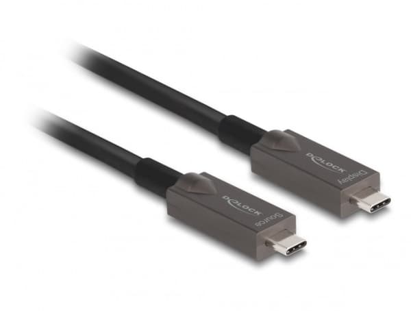 Delock - USB-kaapeli - 24-nastainen USB-C (han) til 24-nastainen USB-C (han) - USB 3.2 Gen 2 / DisplayPort 1.4 - 20 V - 3 A - 3 m - Aktiivinen optine