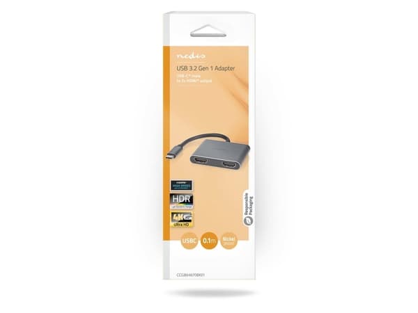 Nedis - Videokort - 24 pin USB-C hane till HDMI hona - 10 cm - svart - rund, 4K30Hz stöd