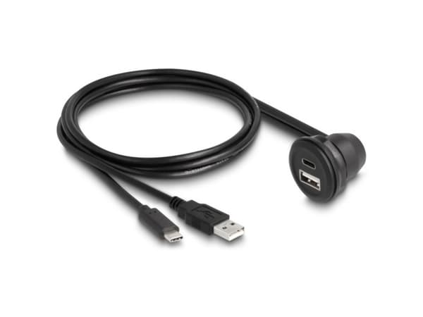 Delock USB 2.0 -kaapeli USB Type-A uros ja USB Type-C uros USB Type-A naaras 90° kulmassa ja USB Type-C naaras 90° kulmassa