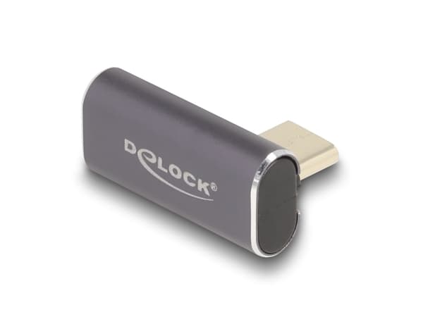 Delock USB-sovitin 40 Gbps USB Type-C PD 3.0 100 W uros ja naaras käännetty kulma vasemmalle/oikealle 8K 60 Hz metallia