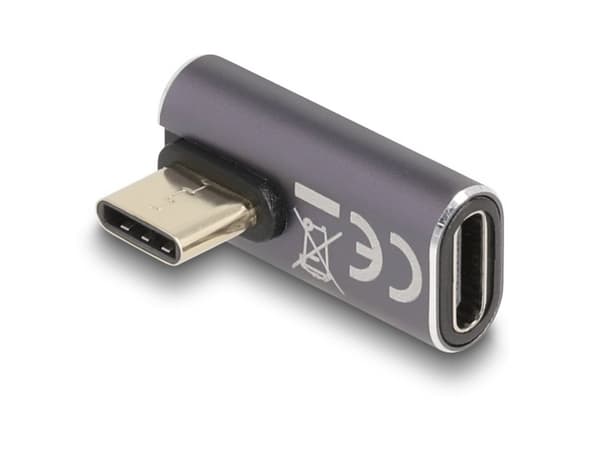 Delock USB-sovitin 40 Gbps USB Type-C PD 3.0 100 W uros ja naaras käännetty kulma vasemmalle/oikealle 8K 60 Hz metallia