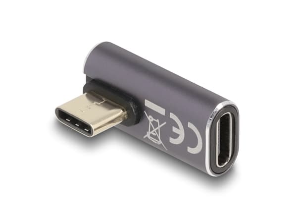 Delock USB-sovitin 40 Gbps USB Type-C PD 3.0 100 W uros ja naaras käännetty kulma vasemmalle/oikealle 8K 60 Hz metallia